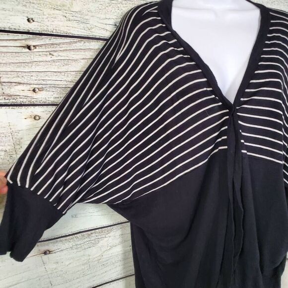 Annabelle Women’s Black Striped Open Front Kimono Cardigan Medium USA Made - Picture 2 of 5